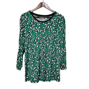 Susan Graver Tejido Líquido Talla XL Diseño Verde Abstracto Informal Detalle Cordones Manga - Imagen 1 de 9