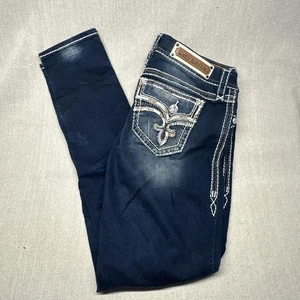 Pantalones de mezclilla Rock Revival para mujer 30 ajustados azules Yui desgastados bordados - Imagen 1 de 10
