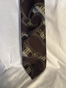 Vintage Fine’s Men’s Shop vintage polyester 1970's neck tie Paisley Brown Blue - Picture 1 of 5