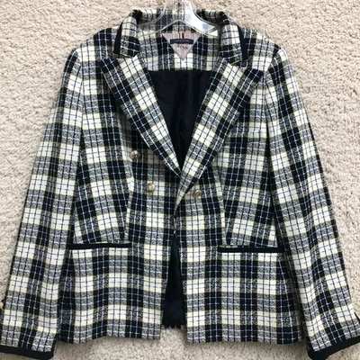 Tommy Hilfiger Blazer 16 Adulto Azul Cuadros Doble Pecho Tweed Chaqueta Mujer Foto 1 de 4