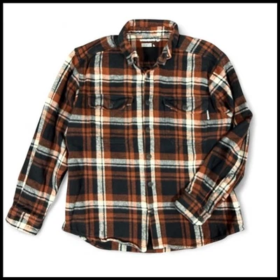 Wolverine Glacier Heavyweight Flannel Shirt Black Orange Plaid Mens L Gorpcore - Image 1 of 4