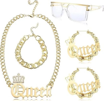 Kit de fantasia THUNARAZ anos 80/90 hip hop rainha para mulheres rapper DJ rapper punk... - Imagem 1 de 4