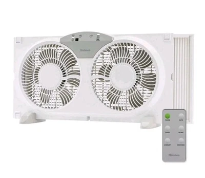 Holmes Window Fan Twin Blade 3-Speed Digital 9" White Remote Control Quiet - Image 1 of 3