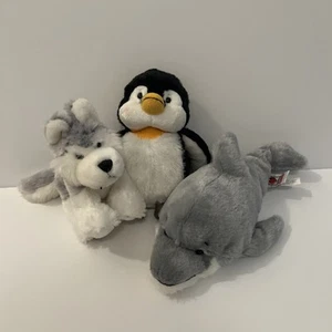 Bundle Of 3 Webkinz Plush- Penguin, Husky, And Dolphin Plush - Picture 1 of 15