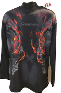 NEW! Snap-On Tools Mens Skull Flames Graphic Long Sleeve T-Shirt SOFT Tee LARGE