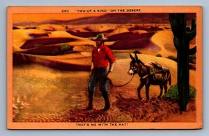 Postcard Vtg Two Of A Kind On The Desert Cowboy And Donkey - Picture 1 of 2