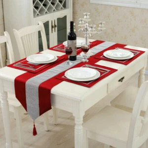 Home Rhinestone Velvet Table Runner Placemats Tassels Tablecloth Christmas Decor - Picture 1 of 19