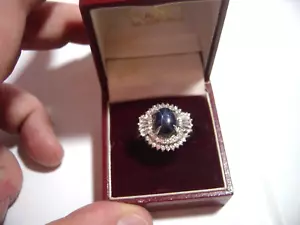 incredible-vintage-solid silver STAR SAPPHIRE &sparkly cambodian zircons ring-s - Picture 1 of 15