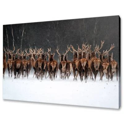 Beautiful Deer Herd In The Snowy Forest Modern Design Home Decor Canvas Print - Image 1 of 4