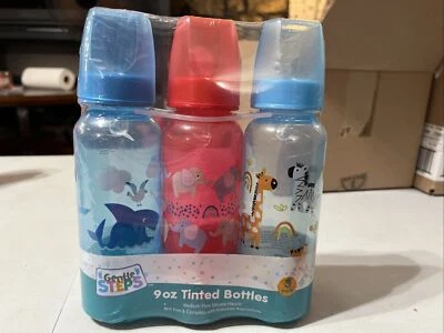 Gentle Steps Medium Flow Silicone Nipple Tinted Bottles 3 Pack Blue & Red 9oz - Image 1 of 4