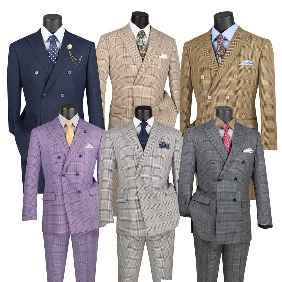 Vinci Double Breasted 2 Piece Suit Regular Fit Tone on Tone Windowpane NEW - Image 1 of 1