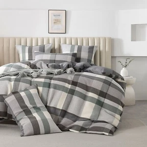 Waffle Aqua Grey Charcoal Queen King Super Quilt Duvet Doona Cover Set Cotton - Picture 1 of 7