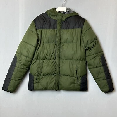Wonder Nation Puffer Jacket Mens XXL Green Black Full Zip Fleece Fur Lining Hood - Image 1 of 4