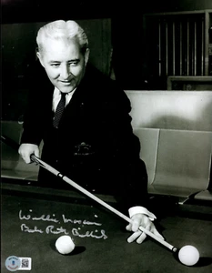 WILLIE MOSCONI BABE RUTH BILLIARDS SIGNED 8X10 PHOTOGRAPH BECKETT AUTOGRAPH POOL - Picture 1 of 3