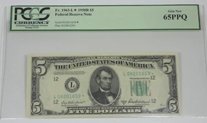 1950-B*STAR $5 San Francisco L-District FRN PCGS Gem New 65 PPQ Fr#1963-L* - Picture 1 of 4