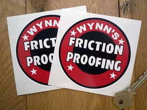 WYNN'S FRICTION PROOFING Round Car STICKERS 100mm Pair Wynns Bike Oil Race Rally - Picture 1 of 1