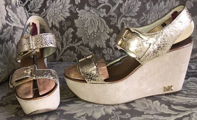 SANDALIAS DE SALÓN MICHAEL KORS GILIAN DORADAS ESTAMPADO SERPIENTE MUJER TALLA 9 M Foto 1 de 4