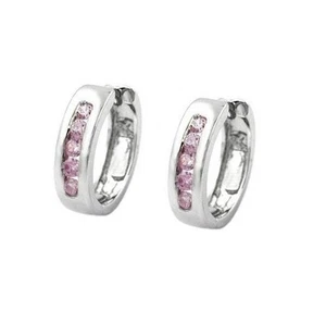 Criollos, criollos plegables, pendientes con circonia color rosado, rosa, joyería, plata - Imagen 1 de 1