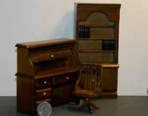 Dollhouse Miniature Office Desk Set Walnut 1:12 inch scale E20 Dollys Gallery - Picture 1 of 4