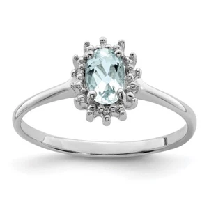Sterling Silver Rhodium Aquamarine Diamond Ring - Picture 1 of 3