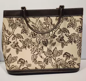 Estee Lauder Floral Handbag Tote 15x12x5 Brown/Tan/Brown Faux Leather Trim - Picture 1 of 4