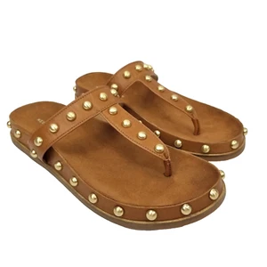 KELSI DAGGER Brooklyn Studded Slide Brown Leather Womens Size 9 Flip Flop Sandal - Picture 1 of 12
