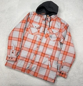 Dixxon Jacket Mens XL Gray Orange Hooded Flannel Button Snap Superior NWOT - Picture 1 of 9