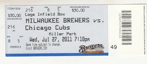 Boleto Prince Fielder Carrera HR 215 Milwaukee Brewers vs Chicago Cubs 27/07/2011 - Imagen 1 de 1