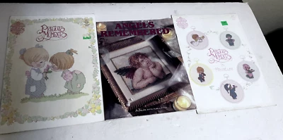 Lot of 3 Vintage Cross Stitch Pattern Books Leisure Arts Precious Moments Angels - Image 1 of 4