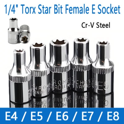 Torx Star Bit Female E Socket Set External Hex Torque E4 - E8 1/4" Drive Cr-V - Image 1 of 4