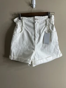 NWT White Denim Shorts MNG High Waisted Paper Bag Mom - Picture 1 of 7