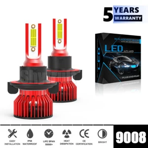 H13 9008 LED Headlight Kit 180W 4000LM Hi/Lo Beam 6000K Super Bright Bulbs - Picture 1 of 9