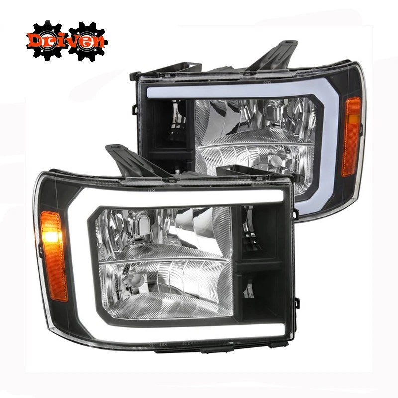 Farol estilo St 07-14 GMC Sierra 15001500HD 2500HD 3500HD contorno de LED C preto - Imagem 1 de 4