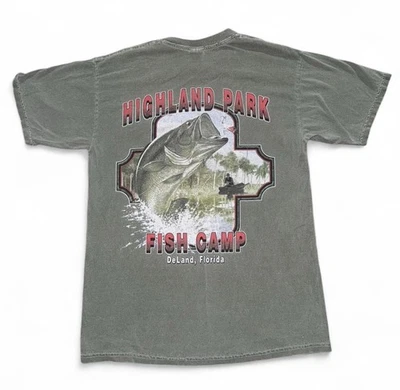 Camiseta de pesca vintage Highland Park Fish Camp DeLand Florida talla M Foto 1 de 4