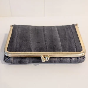 Estuche de maquillaje gris piel de anguila vintage espejo bloqueo de beso billetera de cigarrillos - Imagen 1 de 12