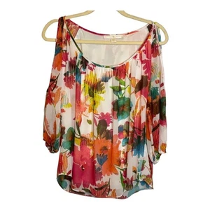 Boston Proper Bluse Damen Gr. Small Cold Shoulder geblümt leicht rosa - Bild 1 von 3