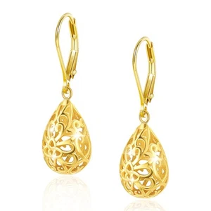 Orecchini pendenti a goccia da donna.Oro 14 carati goccia d'acqua leva pendente... - Foto 1 di 7