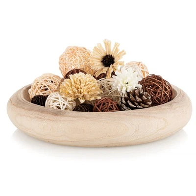 Hanobe Large Decorative Wooden Bowl: Round Paulownia Wood Centerpiece Dough - Image 1 of 4