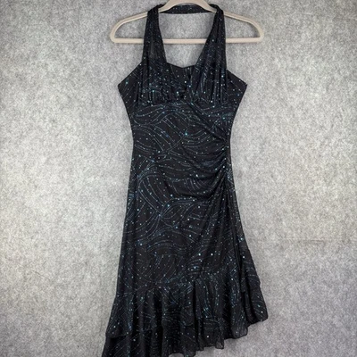 Vestido Y2K Tabú Halter Talla Mediana Negro Con Turquesa Brillos Asimétrico Foto 1 de 4