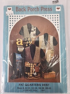 Sewing Pattern Fat Quarter Patchwork Vest Size 6-22 Back Porch Press UNCUT  - Image 1 of 2