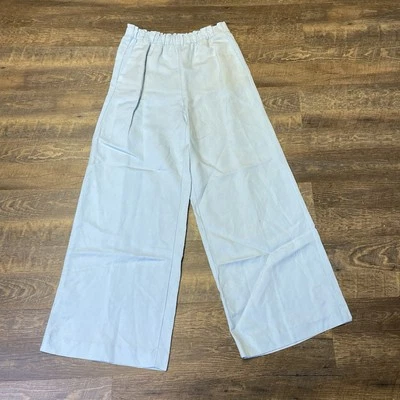 NUEVO Pantalón Ann Taylor Mujer Medio Azul Lino Cintura Alta Elástica Pierna Ancha Palazzo Foto 1 de 4