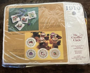 Vintage The Creative Circle Embroidery Kit #1910, "Canning Jar Lid Covers" 1979 - Picture 1 of 6