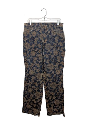 Jeans Vintage Bill Blass Brocado Pana Floral Tiro Alto Talla 8 Diseño de 5 Bolsillos Foto 1 de 4