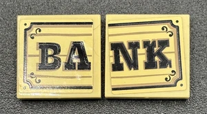 LEGO Tan Tiles 2 x 2 with Black 'BA' & 'NK' on Wood Plaque BANK from 70800 - Picture 1 of 1