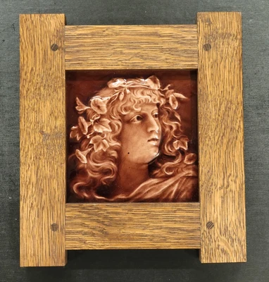c1880s Trent American Encaustic Tile Antique Victorian Woman Arts & Crafts Frame - Image 1 of 4