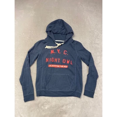 Moletom com capuz American Eagle Outfitters azul marinho NYC Night Owl gráfico tamanho P - Imagem 1 de 4