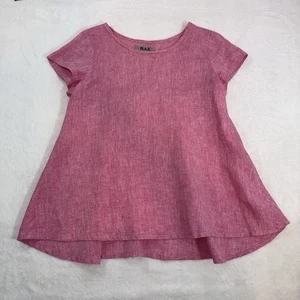 Flax Blouse Sz XS Babydoll Peplum Hi Lo Style Linen Pink Beachy Oversized Fit - Picture 1 of 10