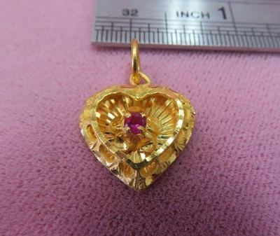 9999 24k Yellow Gold  Ruby Heart Charm Pendant - 3.75  Grams - Image 1 of 4