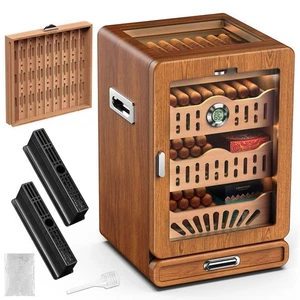 Gabinete humidor de cigarros, tapa de vidrio humidor de cigarros de escritorio, regalo de cigarros para hombres, con... - Imagen 1 de 8