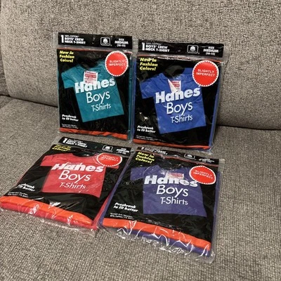 Camiseta De Colección Años 90 Hanes Niños EE. UU. Camiseta Puntada Única Algodón Talla Mediana 10-12 Lote De 4 Foto 1 de 4